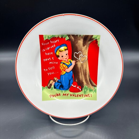 Valentines Day Luncheon Dessert Plate Retro Kitschy Rosanna Little Boy Tree - Picture 2 of 8